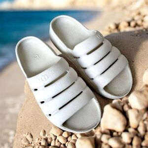UGG White Slide Sandals with Vent Slats